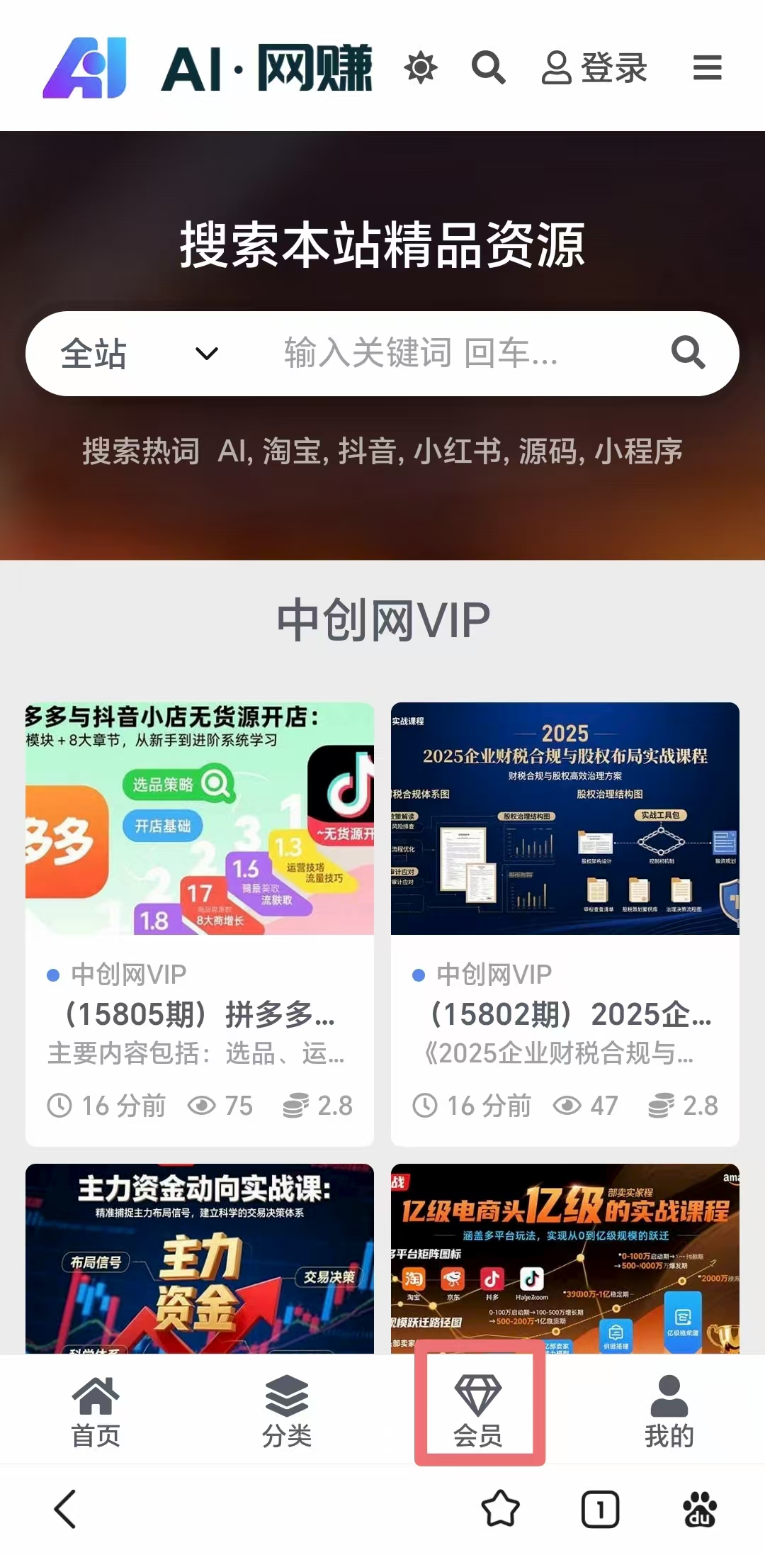 AI网赚-加入本站vip会员，每日更新海量资源，搭建拥有同款副业网站