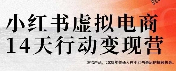 小红书虚拟电商14天变现训练营，虚拟产品，2025年普通人在小红书最后的搞钱机会网赚项目-副业赚钱-互联网创业-资源整合AI网赚