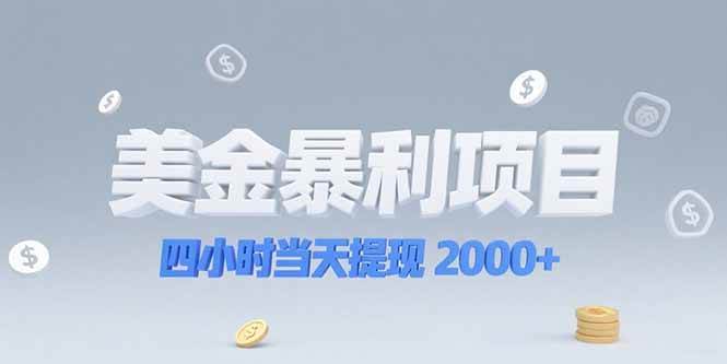 （15251期）美金暴利项目，四小时当天提现 2000+机会留给会选赛道的人网赚项目-副业赚钱-互联网创业-资源整合AI网赚